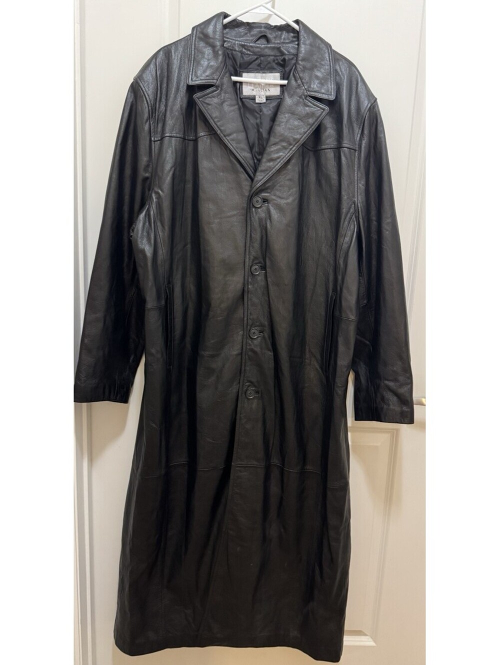 M Julian Wilsons Leather Mens XL Black Genuine Leather Long Trench Coat Duster